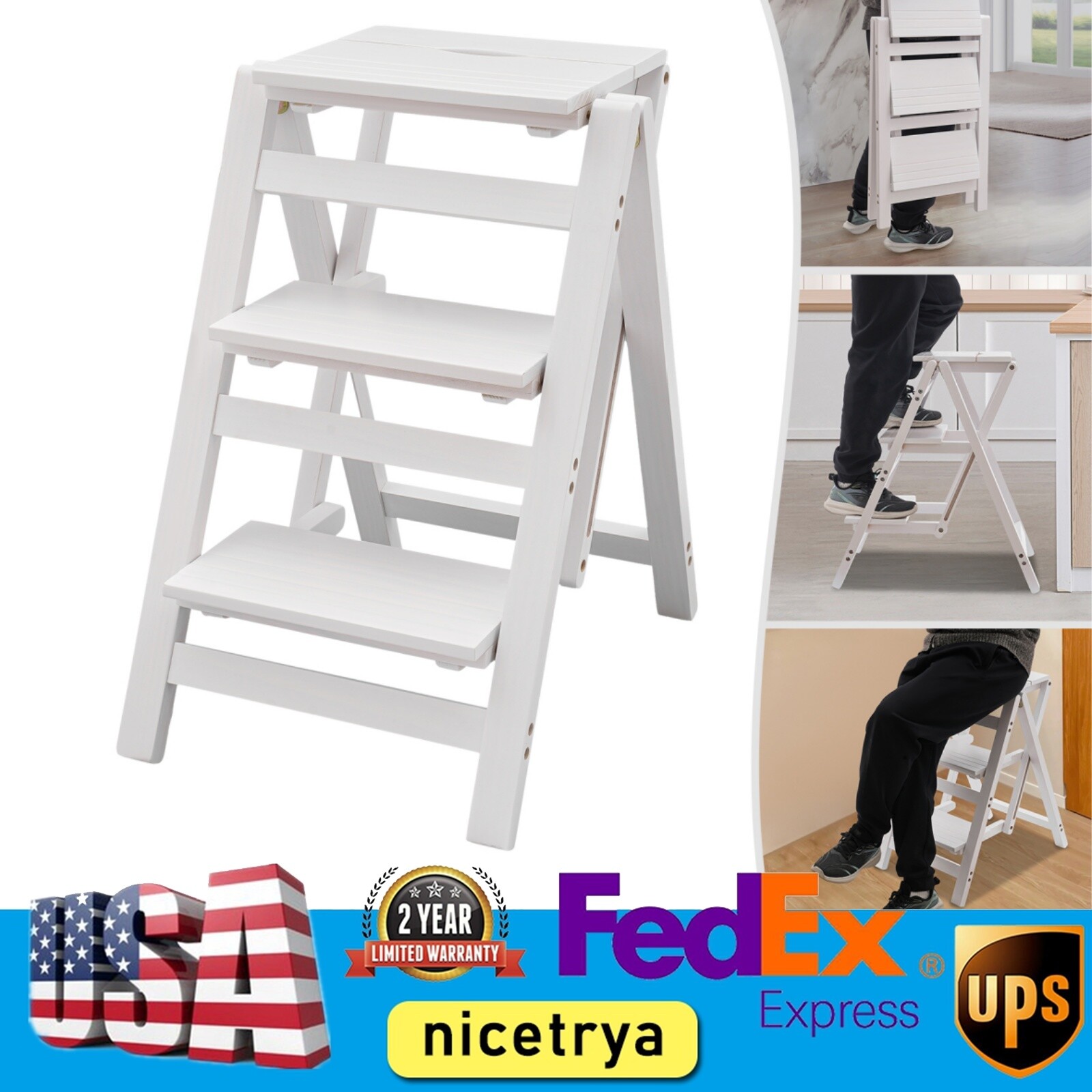 Folding Step Ladder 3-Layer Non Slip Tread Safety Step Stool Heavy Duty Ladders