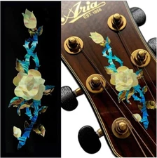 Sticker Decal Guitar Headstock In Abalone Theme - Rose Sticker NEW