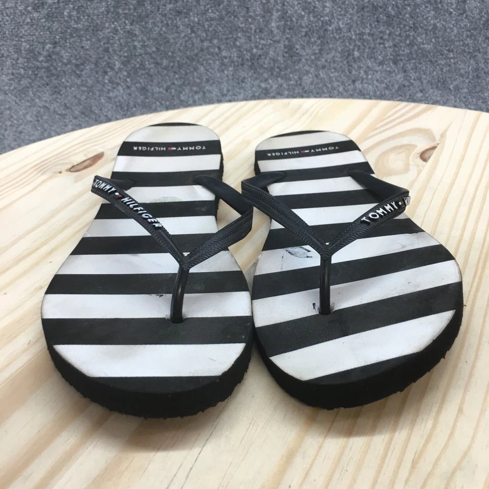 Sandalias Tommy Hilfiger para mujer 9-10 chanclas planas playa rayas negras blancas Foto 4 de 4