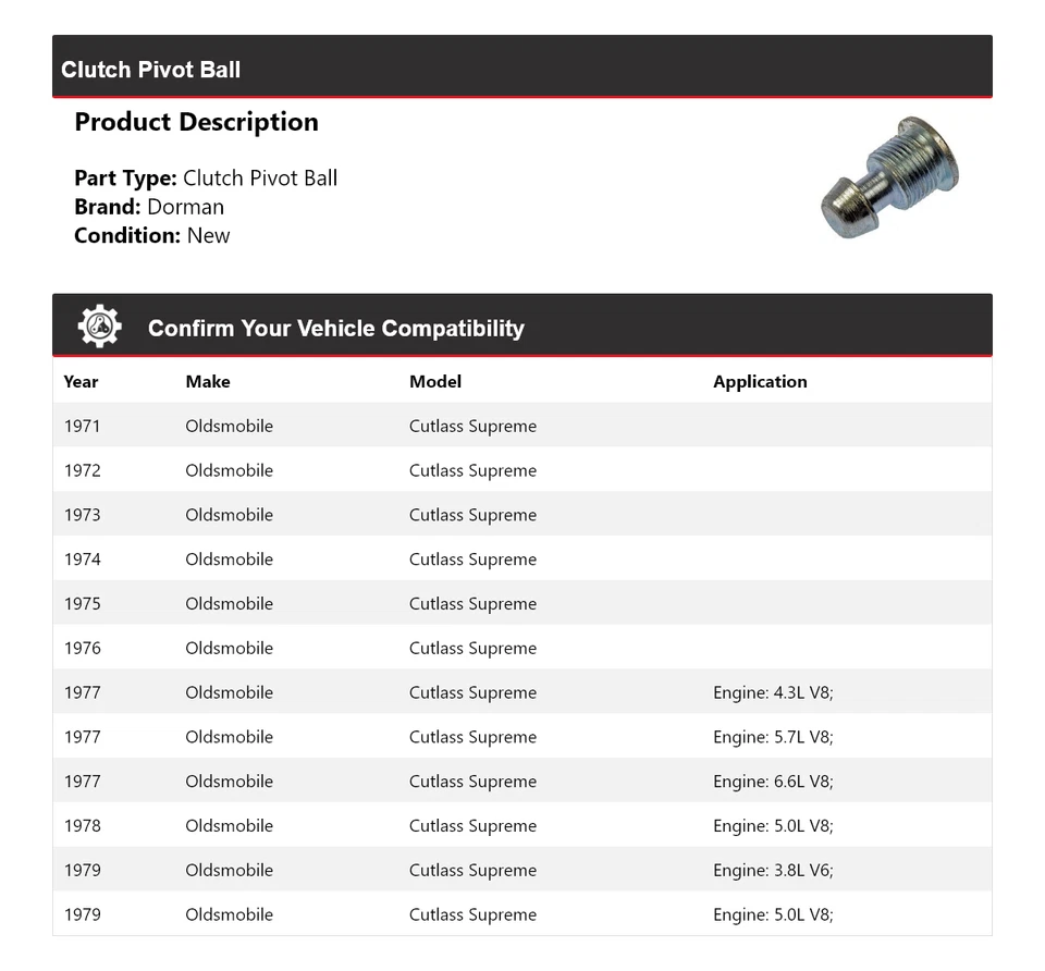 Bola pivô Oldsmobile Cutlass Supreme Dorman Clutch 1972 1973 1974 para 1971-1979 - Imagem 2 de 4