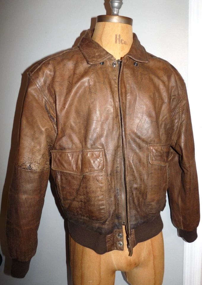 Abrigo de Vuelo Savile Row Grande Mod Marrón Cuero Envejecido Cierre de Cremallera Foto 2 de 4