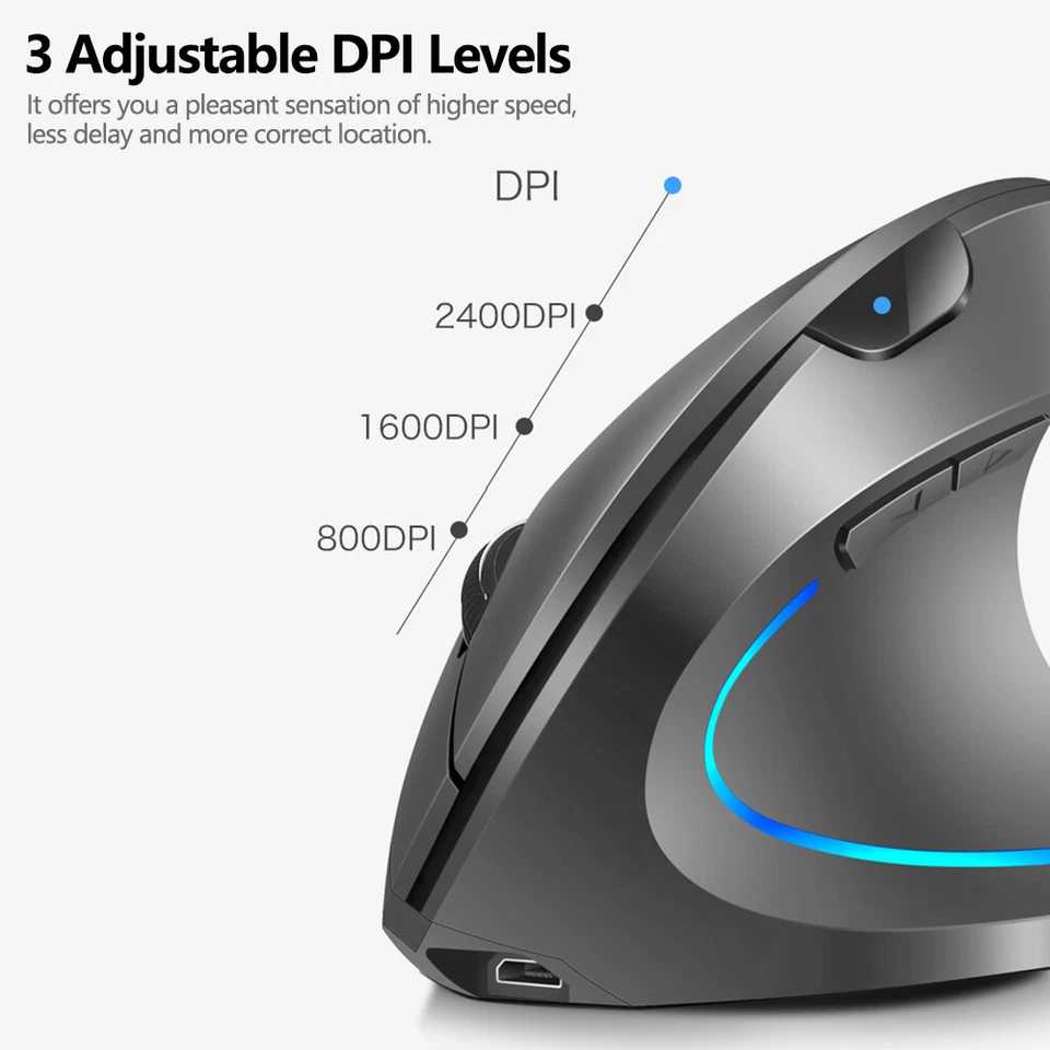 2.4G Wireless Vertical Mouse Rechargeable Ergonomic Mouse 3 Adjustable DPI O0W0 - Image 3 of 4