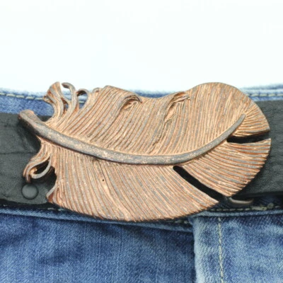 Gürtelschnalle Buckle Feder Rustikal Kupfer für 4 cm Leder Gürtel Wechselschnall - Bild 1 von 4