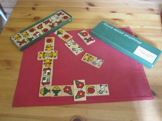 Vintage Good-Wood Playthings - 28 Wooden Picture-Match Dominoes in Original Box - Image 2 of 4