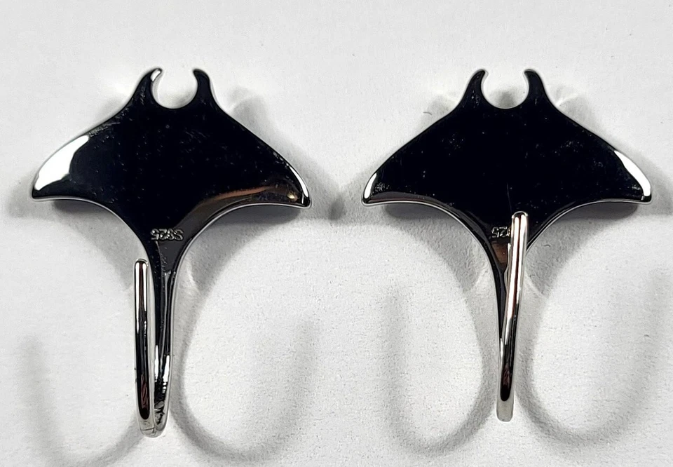 Blue Larimar Manta Ray Earrings in Rhodium Plated Sterling Silver 925 Jewelry - Image 4 of 4