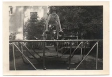 Woman Jumping Trampoline Action Motion Air Funny Vintage Snapshot Photo