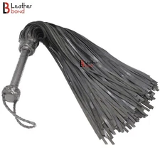 Real Genuine Cow Hide Leather Flogger 200 Falls Black Heavy Duty Thuddy whip