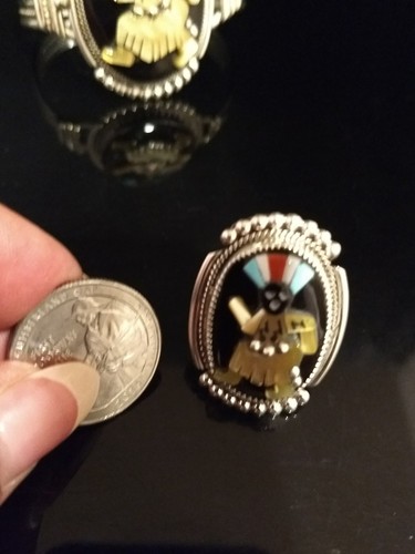 Zuni Apache Spirit Mosaic Inlay Sterling Jewerly Set Cuff & Ring Beverly Etsate - Picture 4 of 11