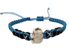 Adjustable Elephant Bead Bracelet - Blue Macrame, Wooden  Symbolic Accents