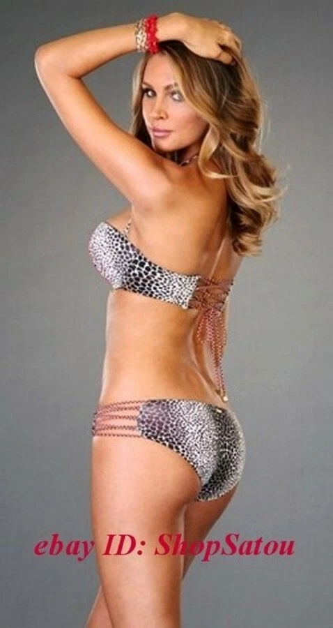 NUEVO CON ETIQUETAS BEACH BUNNY Sexy Conjunto de Bikini de Natación con Estampado de Guepardo Niña en Llamas Talla MEDIANA Foto 3 de 4