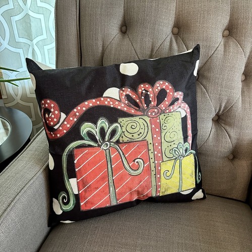 NEW Christmas Pillow COVER ONLY Whimsical Gifts Polka Dots Bows Fits 18”x18” - Picture 3 of 5