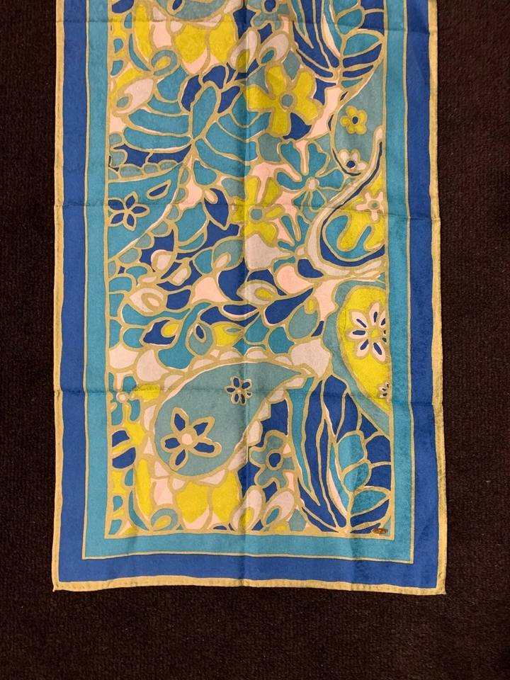 JIM THOMPSON 100% Seda Jacquard Verde, Azul Floral Bufanda 38cmx147cm Handroll Dobladillos Foto 3 de 4