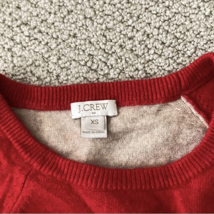 J. Crew Colorblock пуловер шерсти свитер пэчворк кнопка детали красный желтовато-коричневый XS - Изображение 2 из 4