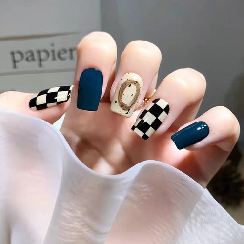24Pcs French Reusable Tips Short Square Press On Nails False Fake Nails Glue On - Picture 7 of 24