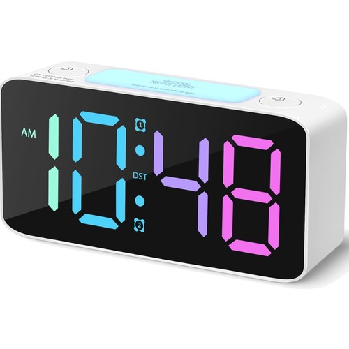 Super Loud Alarm Clock for Heavy Sleepers with RGB Night Light & USB Charger