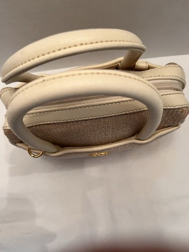 Etienne Aigner Vintage Jute Double Handle Beige Purse Faux Leather Trim Small - Picture 7 of 9