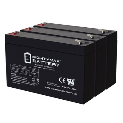Mighty Max 6V, 9Ah, AGM, F2 Replaces Eaton Powerware PW5115-500 RM UPS - 3 Pack