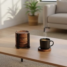 Elegant 6-Piece Round Coasters with Holder - Protect Enhance Your Furniture