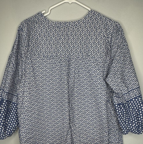 Croft & Barrow blau & weiß V-Ausschnitt Boho Baumwolle Bluse Größe 1X, 3/4 Ärmel - Bild 6 von 9