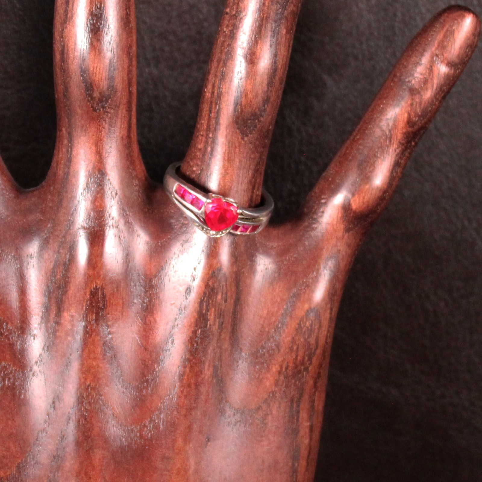 CHUCK CLEMENCY Red Ruby Heart Diamond Accent Ring… - image 2