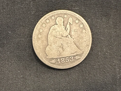 1853 Seated Liberty Quarter - Arrows And Rays-90% silver light graffiti
