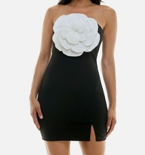 City Studio Women's Junior Black Strapless Sequin-Rosette Bodycon Dress Size 1/2