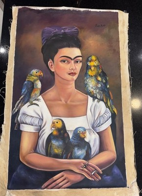 Large Canvas Painting- Me and My Parrot, 1941 by Frida Kahlo 41.5  x 25 