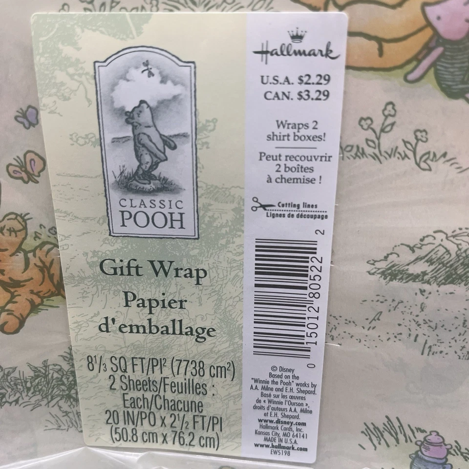 Disney Winnie the Pooh Gift Wrap 10 Sheets Classic Pooh Hallmark New - Image 2 of 3
