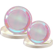 50 PCS Iridescent Pink Paper Plates 7 9 Inch Holographic Glitter Round Birthday