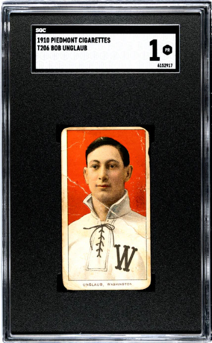 1909 T206 BOB UNGLAUB NNO POOR PIEDMONT 350 SGC 1 BASEBALL WASHINGTON SENATORS