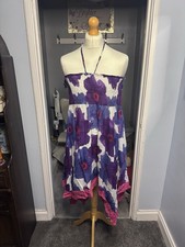 Riviera Strapless Dress Purple Pink Floral UK 22 Smocked Hanky Hem Summer Boho