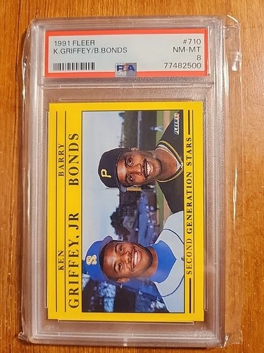 1991 Fleer #710 KEN GRIFFEY JR & BARRY BONDS 2nd Generation HOF PSA 8