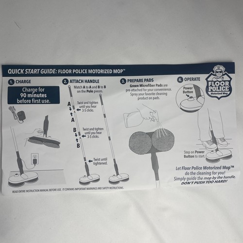 Floor Police Motorized Electric Mop ~ Two Spinning Mop Heads, Rechargeable - Picture 3 of 4