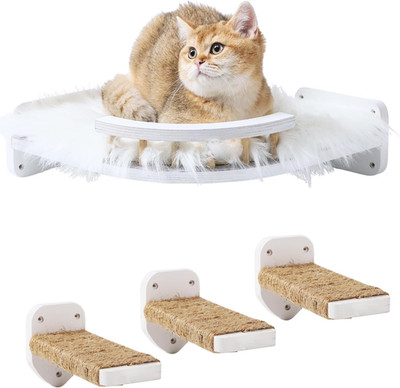 Cat Wall Shelves - 3 Steps Scratch Post & Hammock Bed, Corner Cat Furniture with