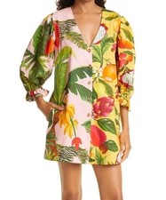 Farm Rio Tropical Fruit Print Mini Dress XL NWT Button Front Summer