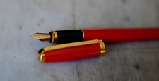 STYLO PLUME S.T. DUPONT FIDELIO LAQUE ORANGE & PL. OR - PLUME OR MASSIF 14K RARE