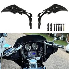 2x Flame Side Mirror Rearview Black For Harley Street Electra Road Glide King