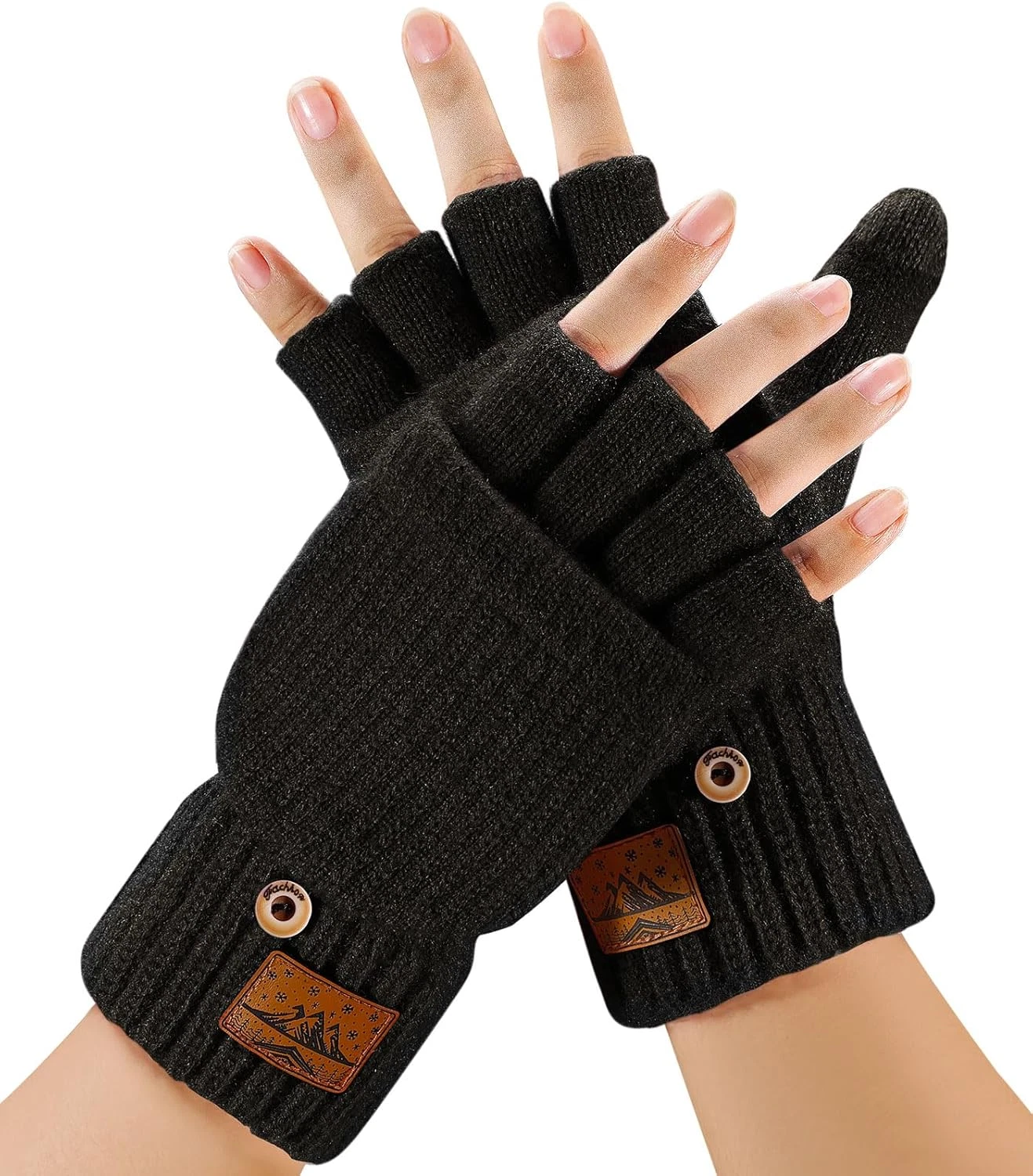 Winter Fingerless Gloves for Men Women - Mittens Finger Wool Gloves with Flip,Wa