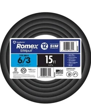 Southwire 15 ft. 6/3 Black Stranded Romex SIMpull CU NM-B W/G Wire