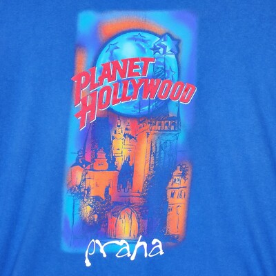 PLANET HOLLYWOOD T-Shirt Mens XL Blue Praha Prague Czech Republic VINTAGE