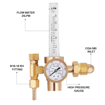 Weld Regulator Argon CO2 Mig Tig Flow Meter Welding Gauge Gas Welder CGA-580