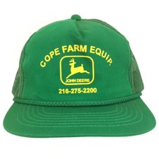 Vtg John Deere Hat Script Logo Rope Mesh Snapback Trucker Farm Equip Tractor Cap