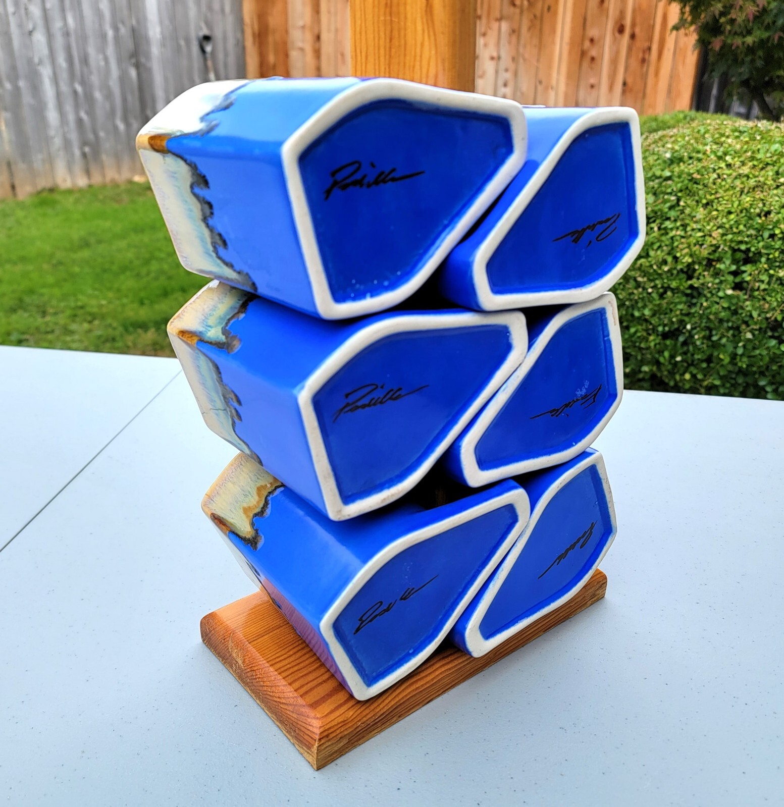 Rudolfo Padilla Coffee Mug Set with Stand 6 Mugs Drip Glaze Blue