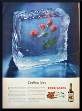 Print Ad 1942 Distillery FOUR ROSES Whiskey ART Roses in Ice Block Cooling Idea