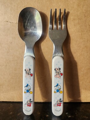 Vintage Disney Baby Child Spoon And Fork Set Decent Condition Unique Nice Rare