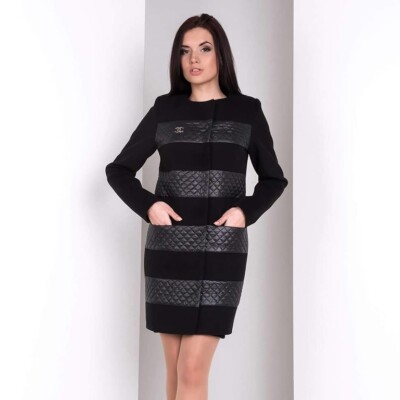 WOMEN DESIGNER FASHION LEATHER WOOL COAT