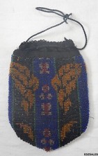 Vintage Black Blue Amber Flapper Style Beaded Cinch Purse