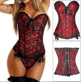 Women's Lace up Polyester Overbust Boned Waist Training Corset Bustier Lingerie