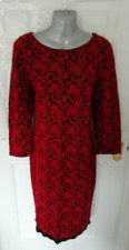 Nina Leonard Size L Red Black Lace Effect Stretchy Jumper Dress Lovely Back