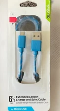Cell Candy - Micro USB Cable - 6.5 Feet Extended Length - Blue